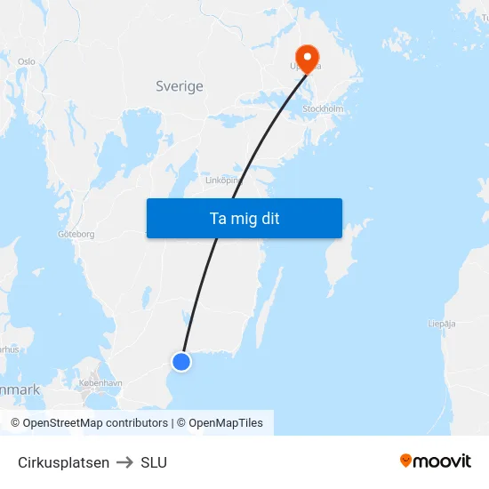 Cirkusplatsen to SLU map