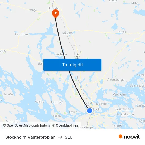 Stockholm Västerbroplan to SLU map