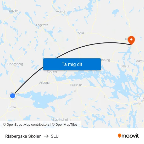 Risbergska Skolan to SLU map