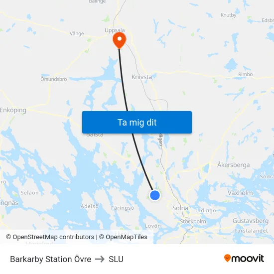 Barkarby Station Övre to SLU map