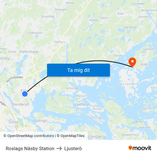 Roslags Näsby Station to Ljusterö map