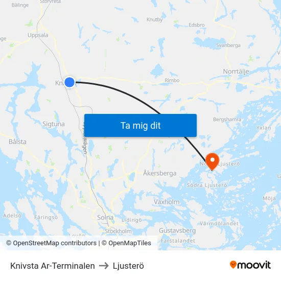 Knivsta Ar-Terminalen to Ljusterö map