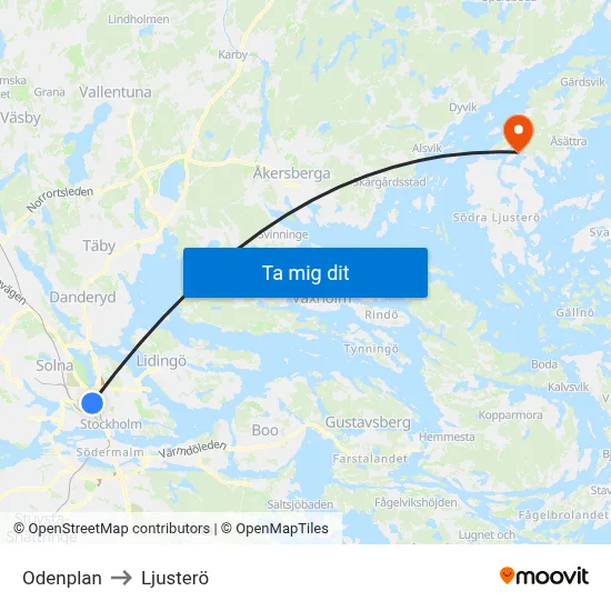 Odenplan to Ljusterö map