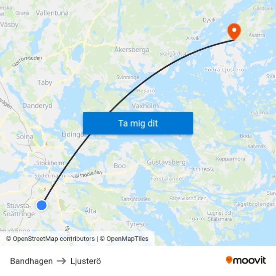 Bandhagen to Ljusterö map