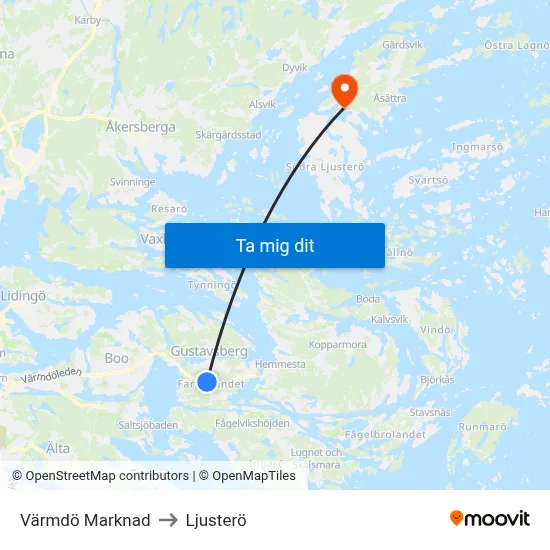 Värmdö Marknad to Ljusterö map