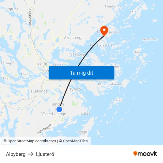 Albyberg to Ljusterö map