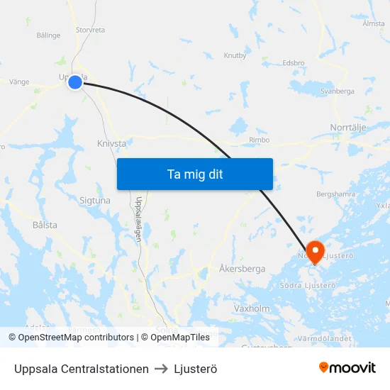 Uppsala Centralstationen to Ljusterö map