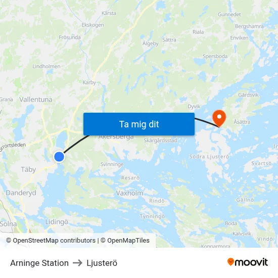 Arninge Station to Ljusterö map