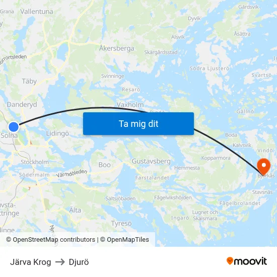 Järva Krog to Djurö map