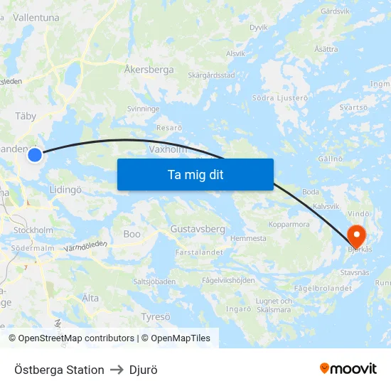 Östberga Station to Djurö map