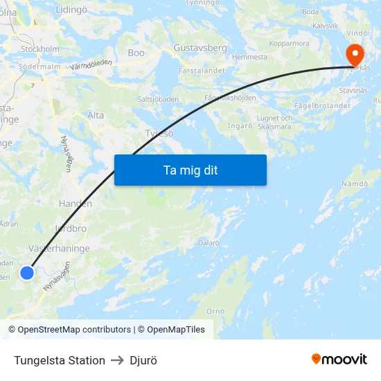 Tungelsta Station to Djurö map