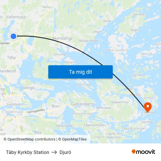 Täby Kyrkby Station to Djurö map