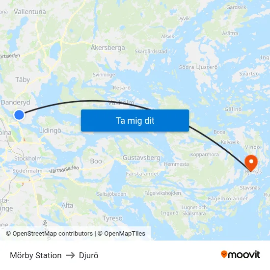 Mörby Station to Djurö map