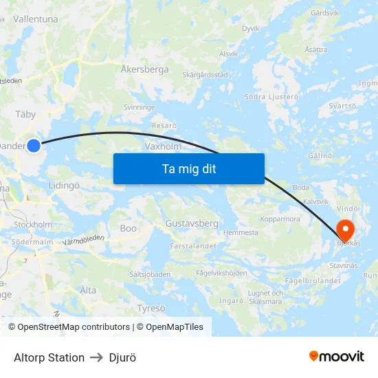 Altorp Station to Djurö map