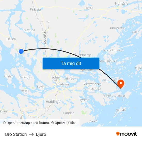 Bro Station to Djurö map