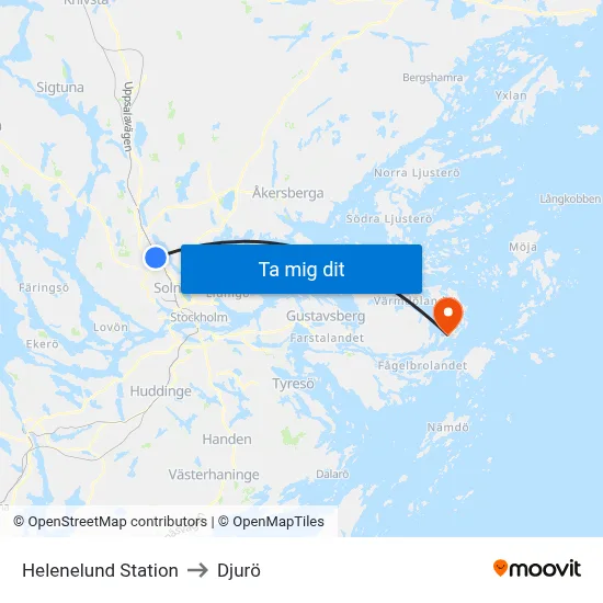 Helenelund Station to Djurö map