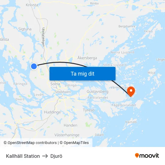 Kallhäll Station to Djurö map