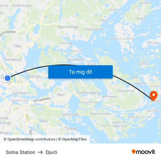 Solna Station to Djurö map