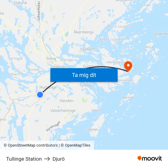 Tullinge Station to Djurö map