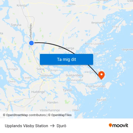 Upplands Väsby Station to Djurö map