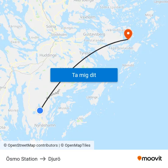 Ösmo Station to Djurö map