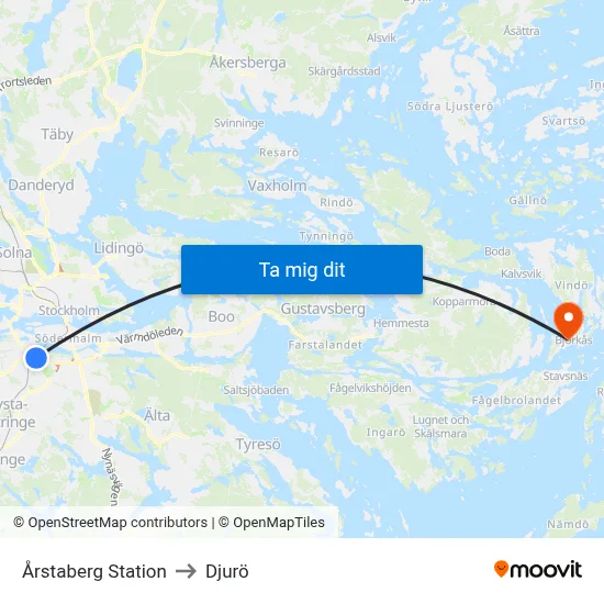 Årstaberg Station to Djurö map