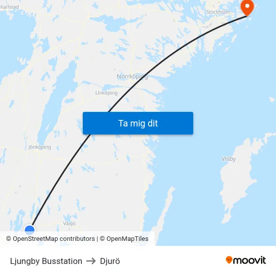 Ljungby Busstation to Djurö map