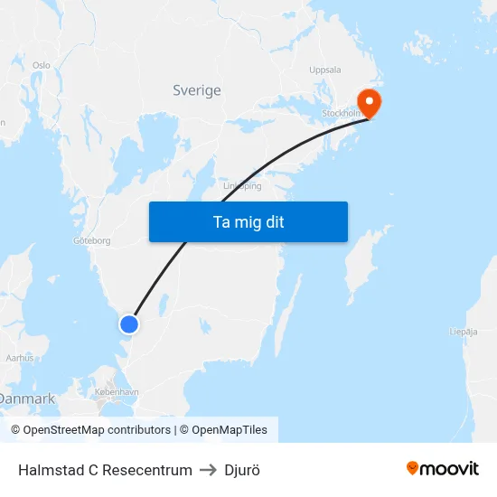 Halmstad C Resecentrum to Djurö map