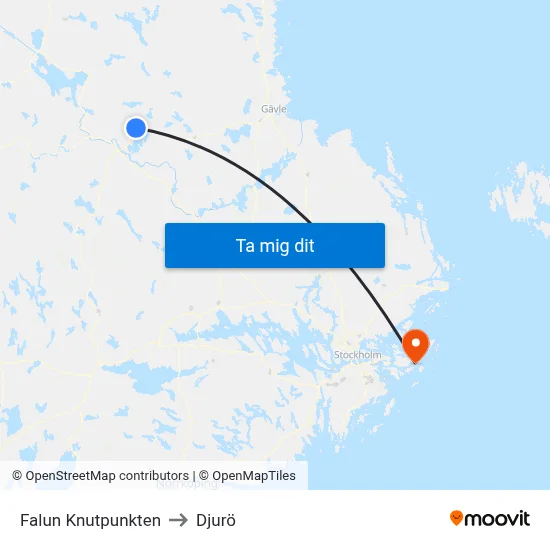 Falun Knutpunkten to Djurö map
