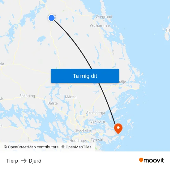 Tierp to Djurö map