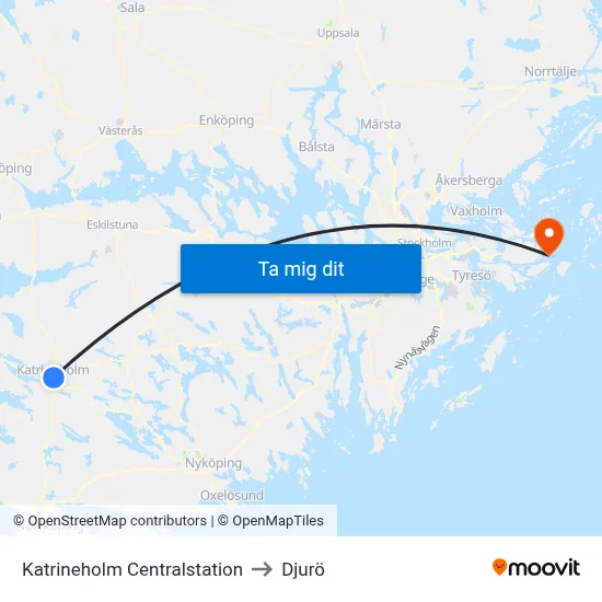 Katrineholm Centralstation to Djurö map