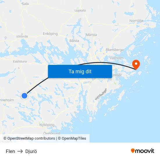 Flen to Djurö map