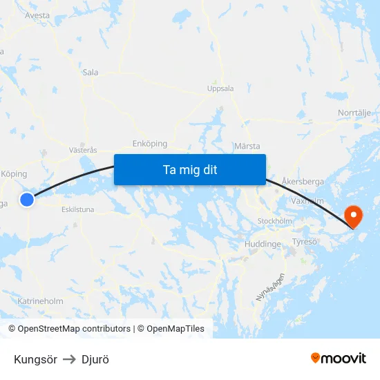 Kungsör to Djurö map