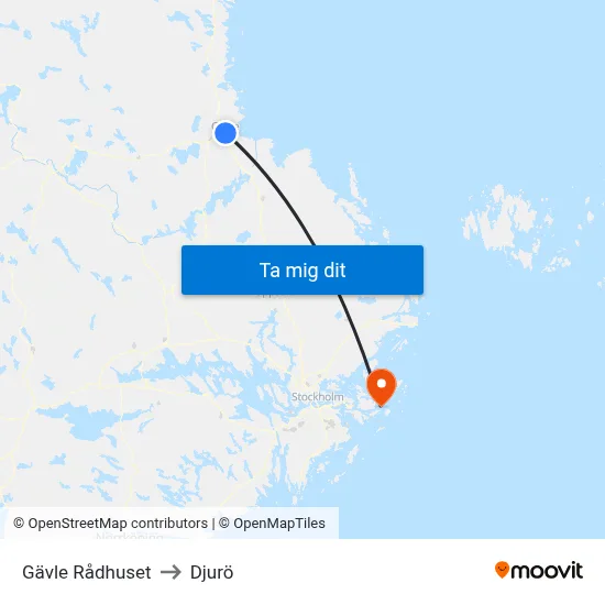 Gävle Rådhuset to Djurö map