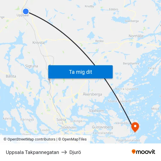Uppsala Takpannegatan to Djurö map
