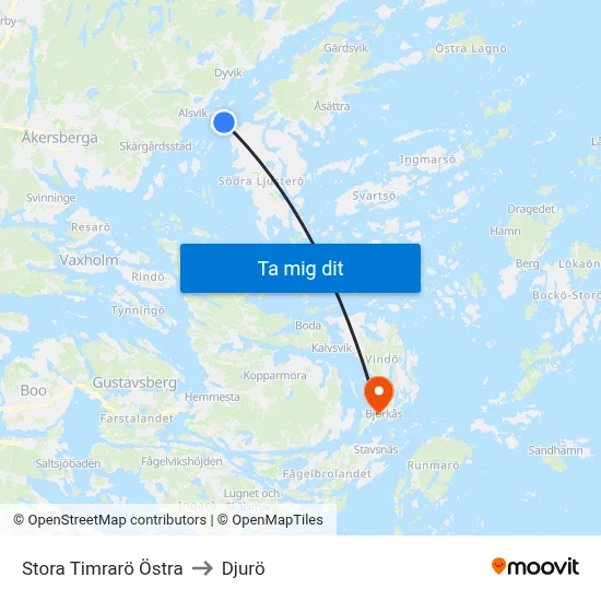 Stora Timrarö Östra to Djurö map