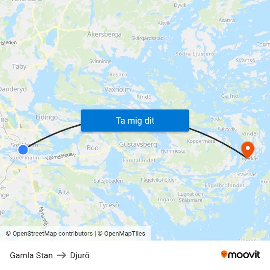 Gamla Stan to Djurö map