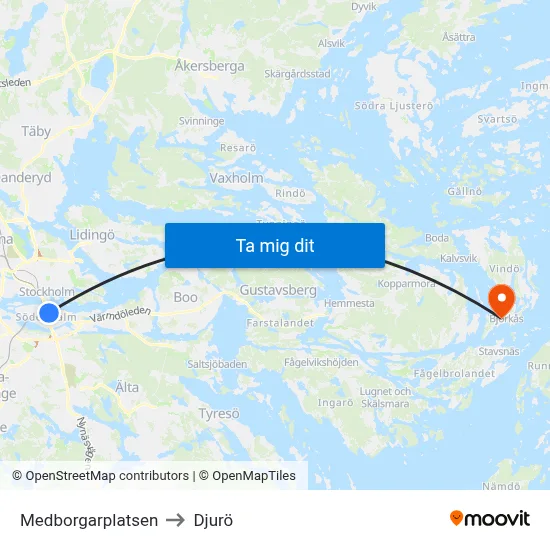 Medborgarplatsen to Djurö map