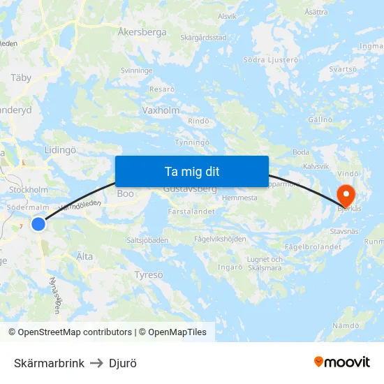 Skärmarbrink to Djurö map