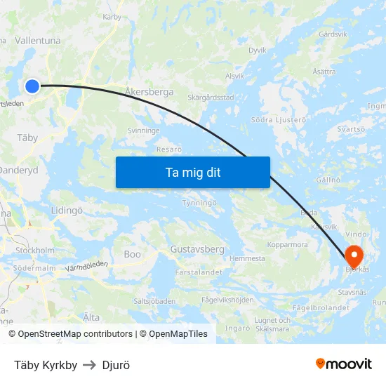 Täby Kyrkby to Djurö map