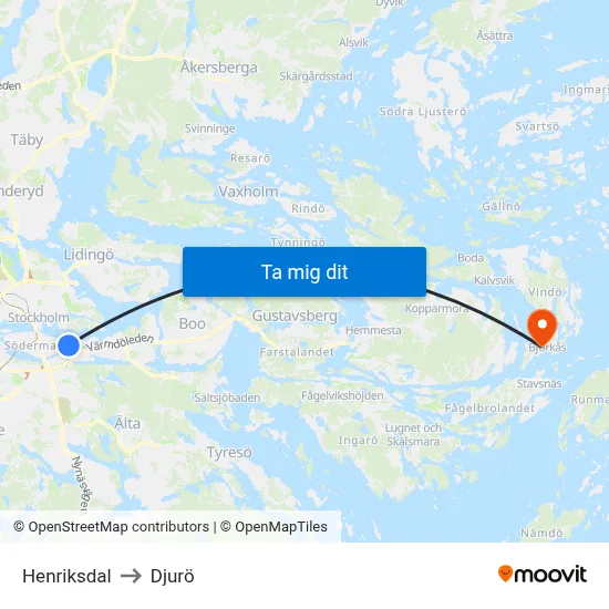 Henriksdal to Djurö map