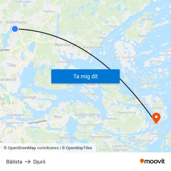 Bällsta to Djurö map