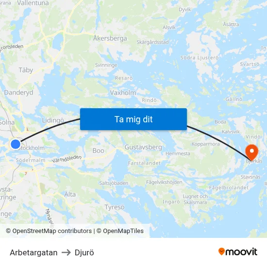 Arbetargatan to Djurö map