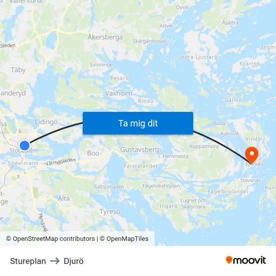 Stureplan to Djurö map