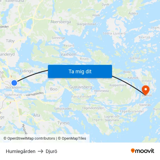 Humlegården to Djurö map