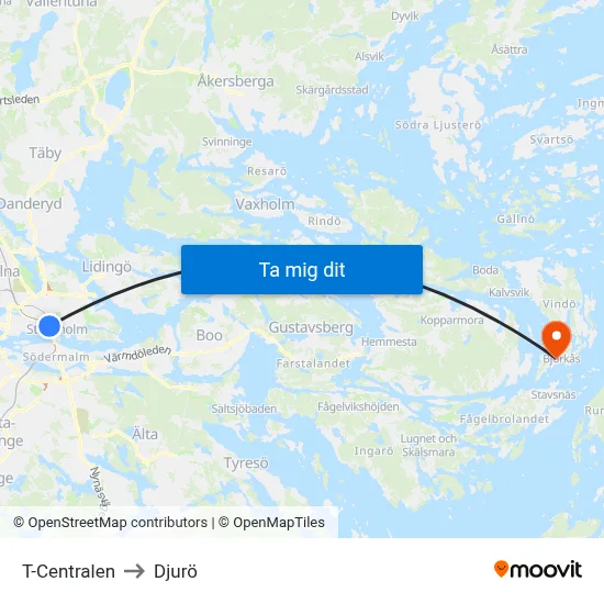T-Centralen to Djurö map