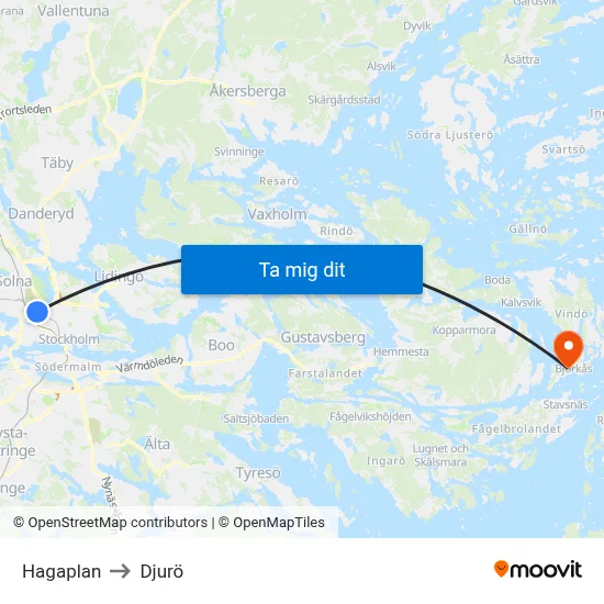 Hagaplan to Djurö map