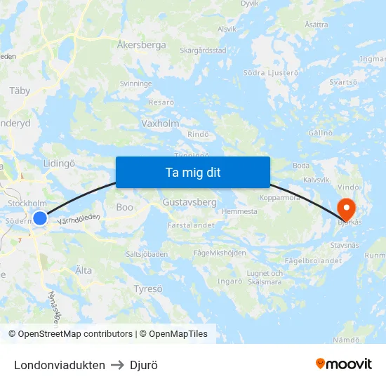 Londonviadukten to Djurö map