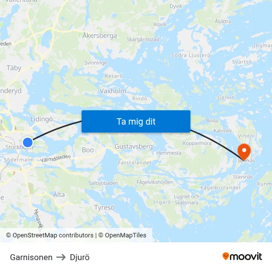 Garnisonen to Djurö map