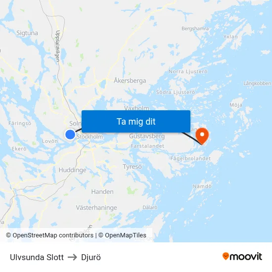 Ulvsunda Slott to Djurö map
